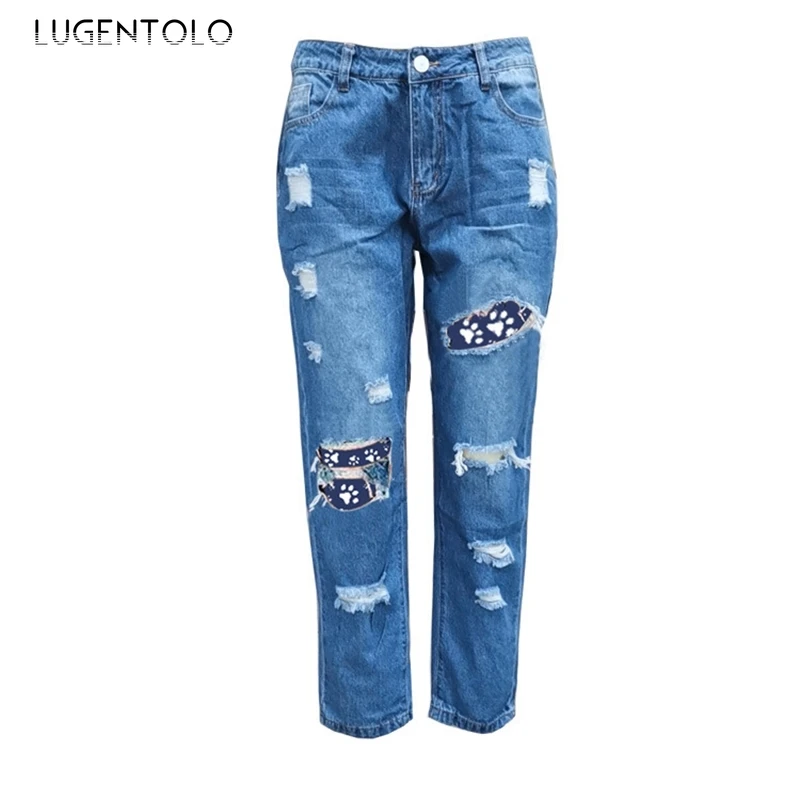 Lugentolo Women's Simple Ripped Jeans Hole Casual Color Matching Slim Jeans Female Fashion Street Straight Long Jeans Plus Size
Lugentolo Women's Simple Ripped Jeans Hole Casual Color Matching Slim Jeans Female Fashion Street Straight Long Jeans Plus Size