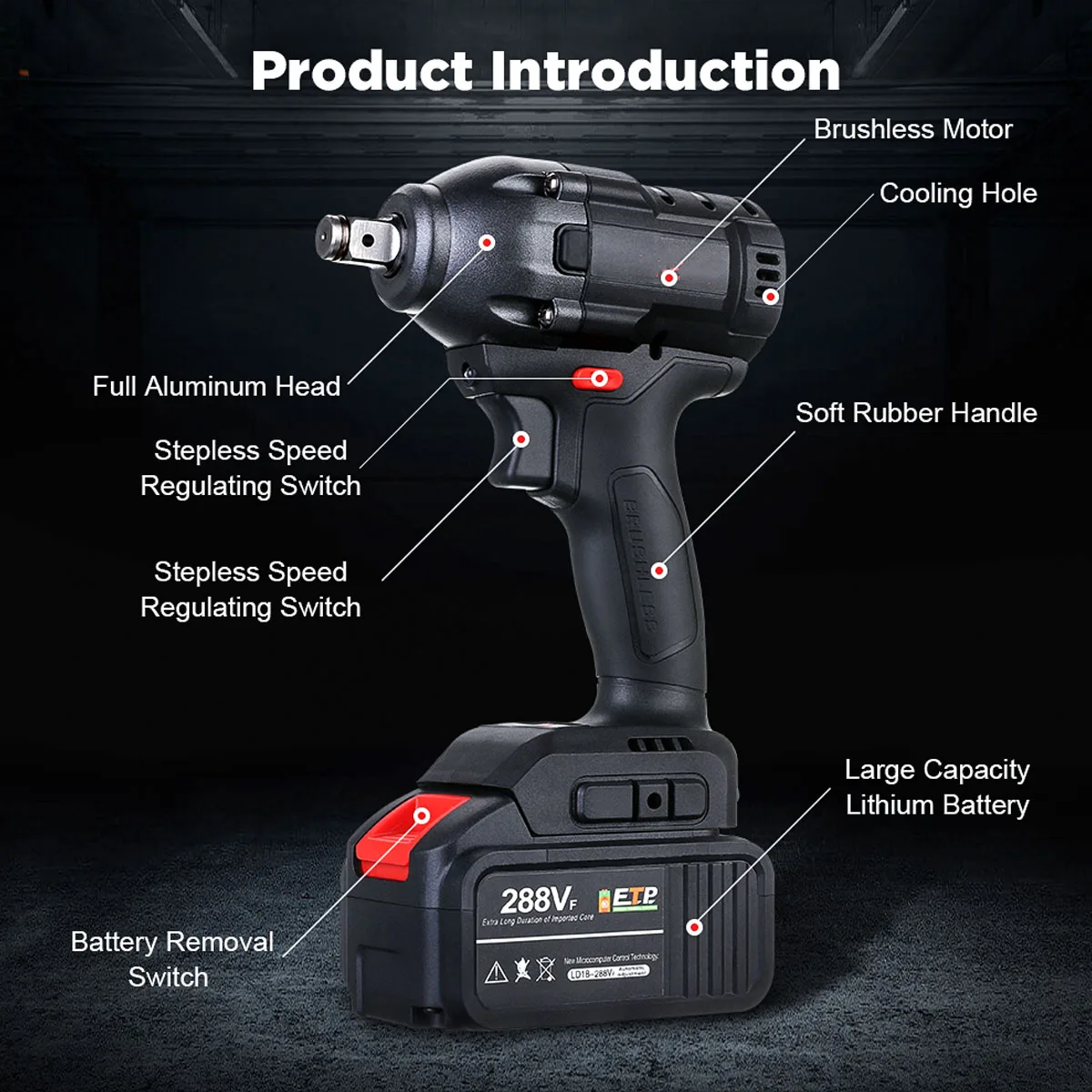 380N.M 288vf Brushless Cordless Electric Impact Wrench With 15000mAh Battery Rechargeable 3200rpm Electric Wrench Power Tools
380N.M 288vf Brushless Cordless Electric Impact Wrench With 15000mAh Battery Rechargeable 3200rpm Electric Wrench Power Tools