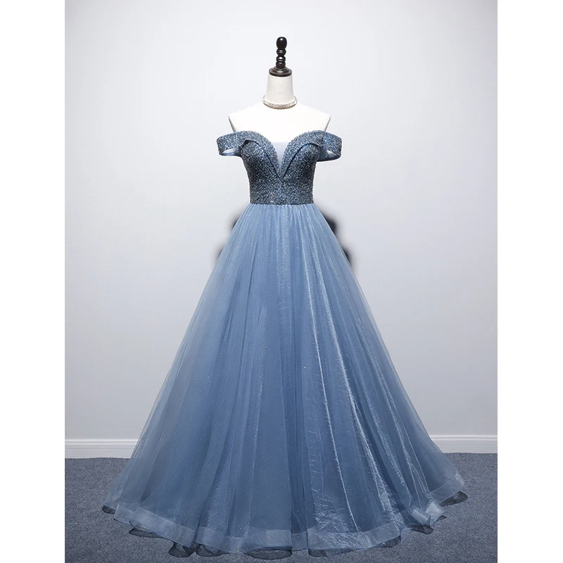 Blingbling Beading Evening Dress Off the Shoulder Lace-up Back Sweep Train Prom Gowns
Blingbling Beading Evening Dress Off the Shoulder Lace-up Back Sweep Train Prom Gowns
