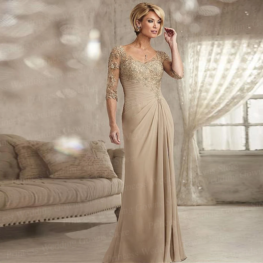 Elegant Floor Length Long Mother Of The Bridegroom Dresses Pleat Lace Illusion Zipper Back Formal Wedding Gown For Woman Robes
Elegant Floor Length Long Mother Of The Bridegroom Dresses Pleat Lace Illusion Zipper Back Formal Wedding Gown For Woman Robes