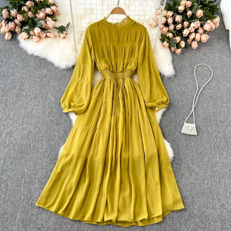 Vintage Lace Mesh Dress Women Elegant Elastic Waist Solid A-line Dresses Fashion 2022 New Spring Fashion Midi Dresses 
Vintage Lace Mesh Dress Women Elegant Elastic Waist Solid A-line Dresses Fashion 2022 New Spring Fashion Midi Dresses