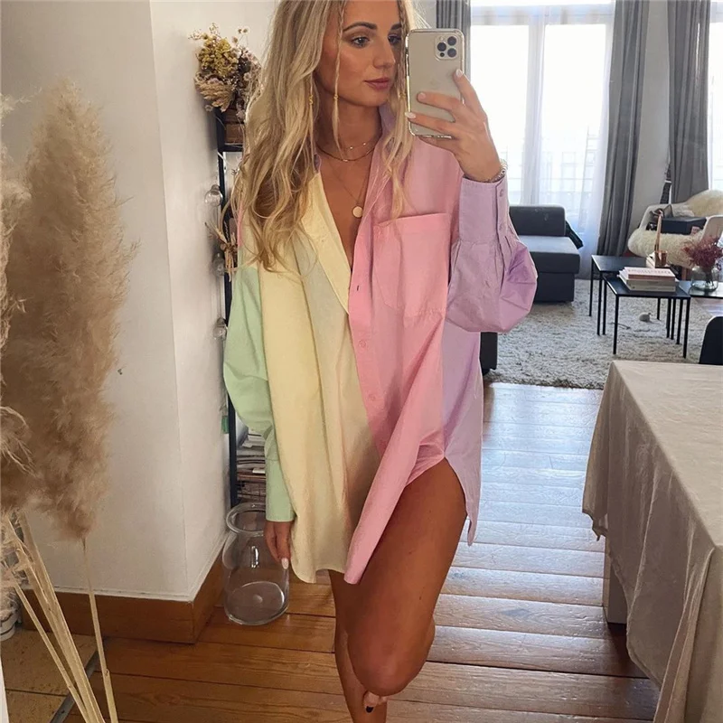2021 Woman Casual Loose Pink Patchwork Long Shirt Spring Chic Female Streetwear Long Sleeve Shirts Girls Sweet Oversized Tops
2021 Woman Casual Loose Pink Patchwork Long Shirt Spring Chic Female Streetwear Long Sleeve Shirts Girls Sweet Oversized Tops