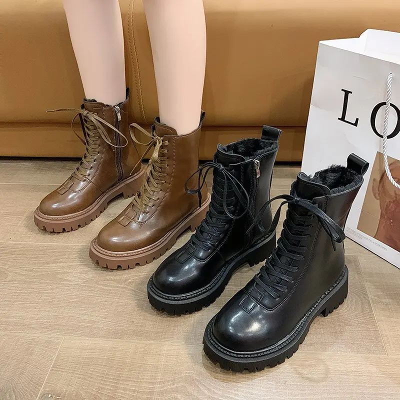 Women Shoes 2020 PU Leather Ankle Boots Warm Plush Platform Heel Motorcycle Boots Fashion Female Martin Shoes British Style
Women Shoes 2020 PU Leather Ankle Boots Warm Plush Platform Heel Motorcycle Boots Fashion Female Martin Shoes British Style