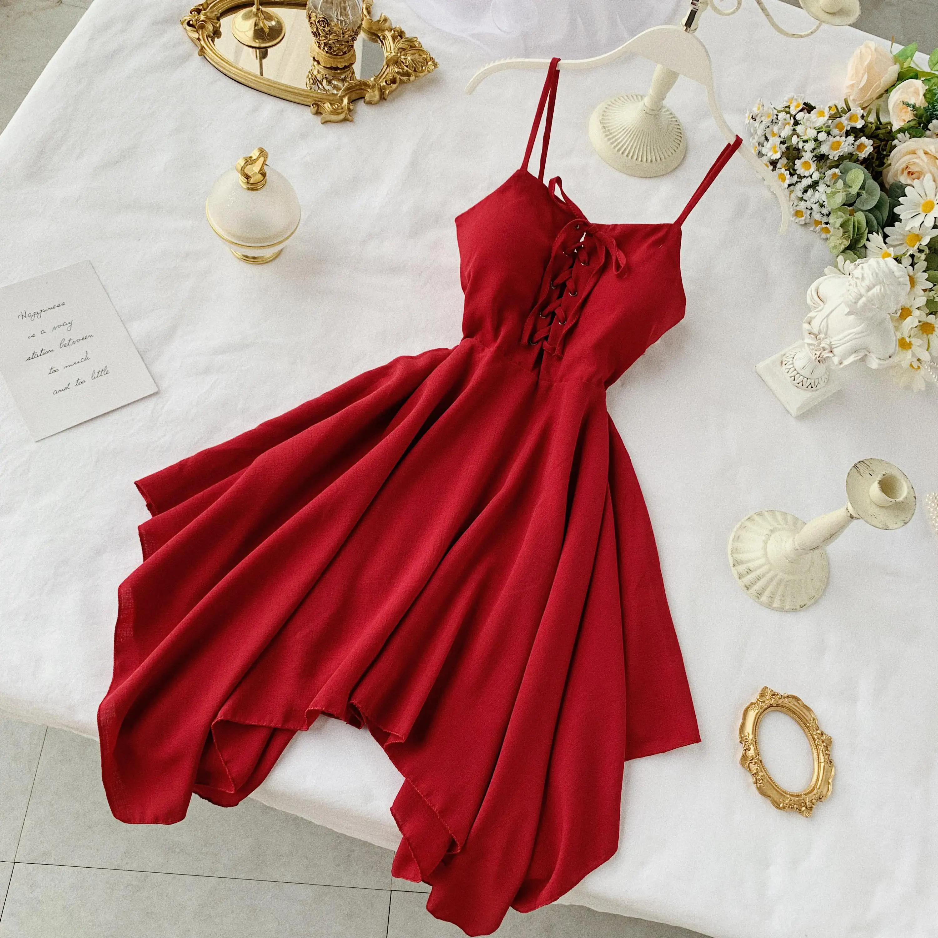 Women Sexy Spaghetti Strap Dresses Summer Female V Neck Sleeveless High Waist Dress Ladys Sash Tie Up Dress
Women Sexy Spaghetti Strap Dresses Summer Female V Neck Sleeveless High Waist Dress Ladys Sash Tie Up Dress