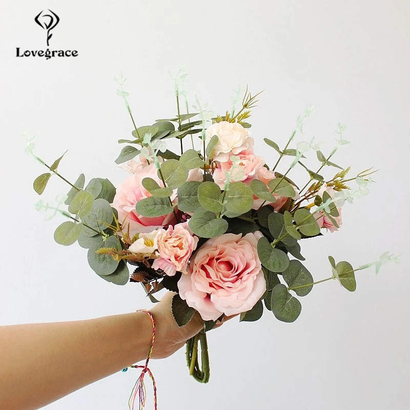 

Lovegrace букет розы в лесном стиле Свадебный букет невесты искусственный шелк Роза Пион лист эвкалипта домашний свадебный цветок
