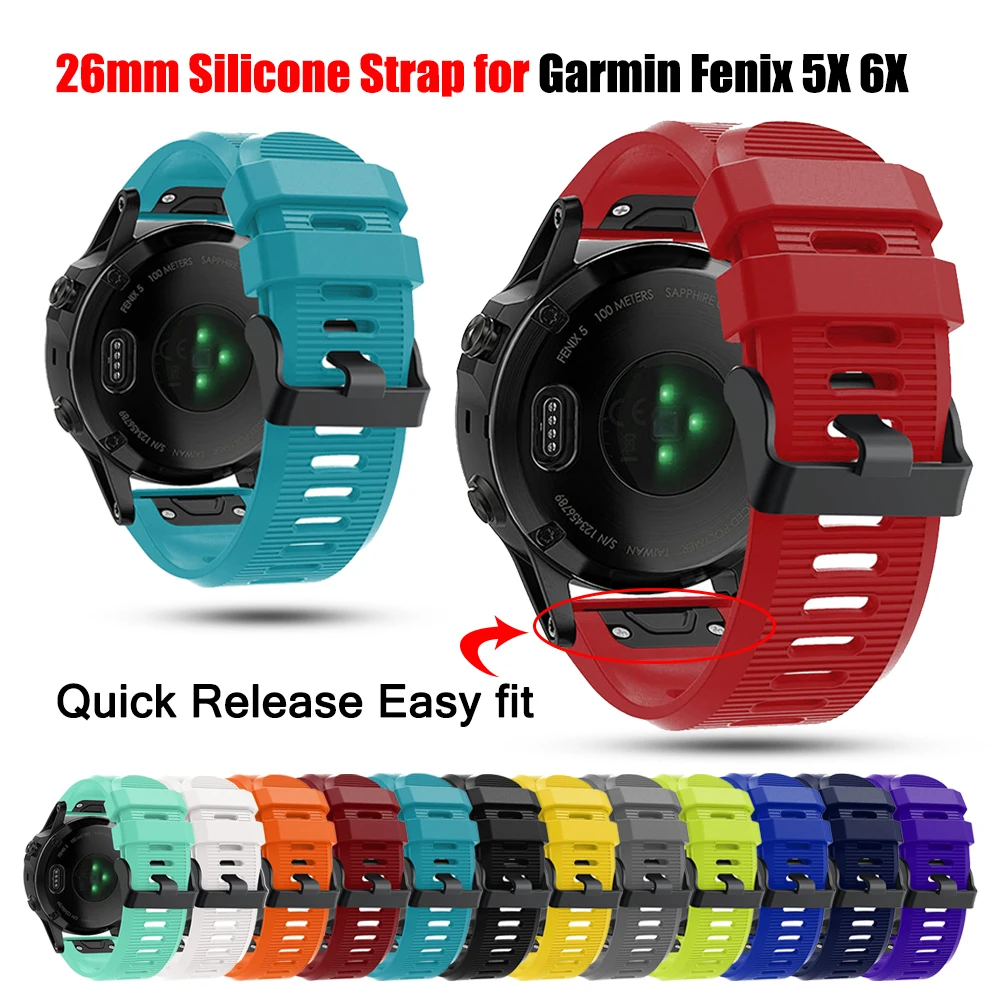 Ремешок силиконовый для наручных часов, быстросъемный браслет для Garmin Fenix 6X Pro Smart watch Easyfit Fenix 5X 3 3HR, 26 мм 
Ремешок силиконовый для наручных часов, быстросъемный браслет для Garmin Fenix 6X Pro Smart watch Easyfit Fenix 5X 3 3HR, 26 мм