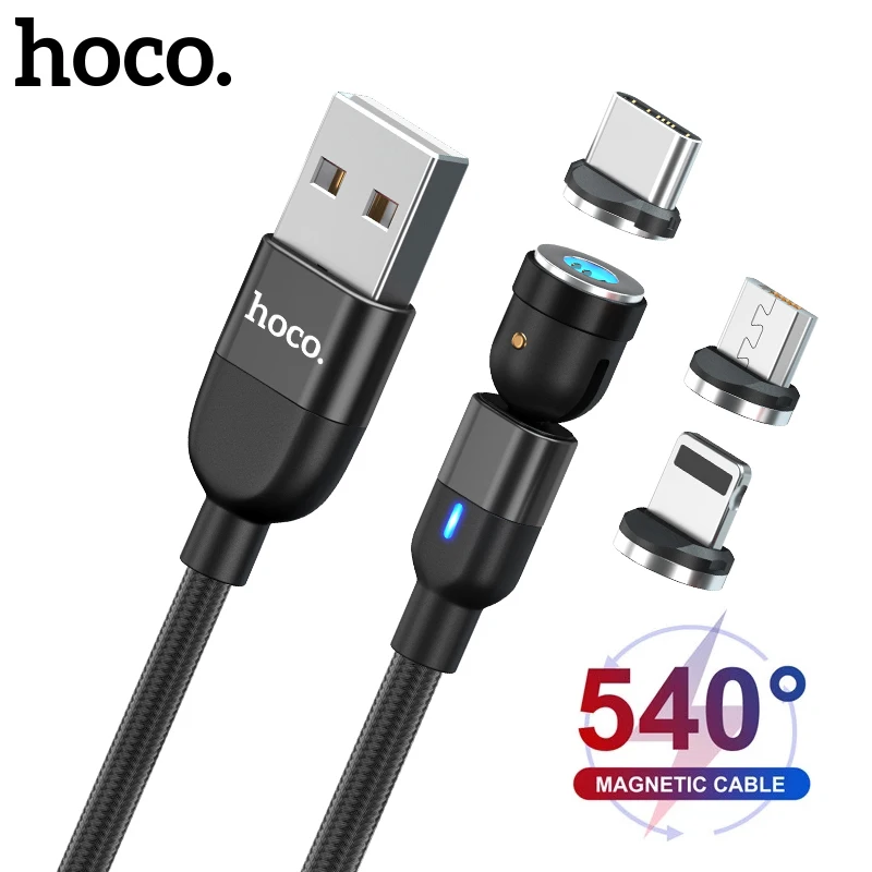 

Магнитный кабель Hoco Micro USB Type-C, для Xiaomi, Huawei, с поворотом на 540 градусов, для быстрой зарядки, 3 А, для iPhone 11, 12Pro Max