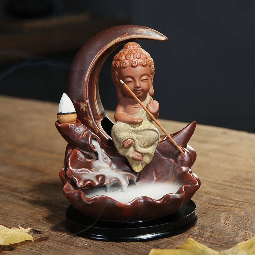 

Antique Backflow Incense Burner Ceramics Tathagata Little Monk Sandalwood AromaStove Interior Handicraft Decoration Ornaments