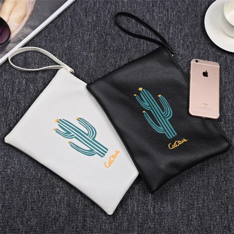 1 pcs black White cactus Waterproof PU Leather 27*20cm File Folder Document Filing pen Bag Stationery gift | Канцтовары для офиса