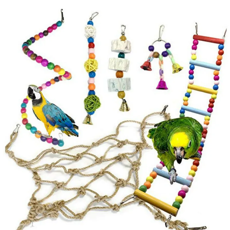Parrot Bite Toy Pet Bird Toys Vine Bal String Bell String Wooden Beads Rotating Ladder Hemp Cord Net Set of 6 
Parrot Bite Toy Pet Bird Toys Vine Bal String Bell String Wooden Beads Rotating Ladder Hemp Cord Net Set of 6