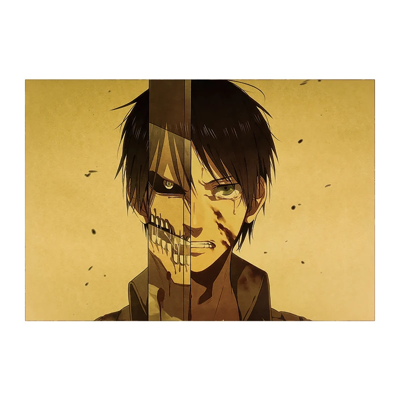 Атака Титанов Ретро Крафт-Бумага плакат Эрен джегер Mikasa · Акерман аниме персонаж