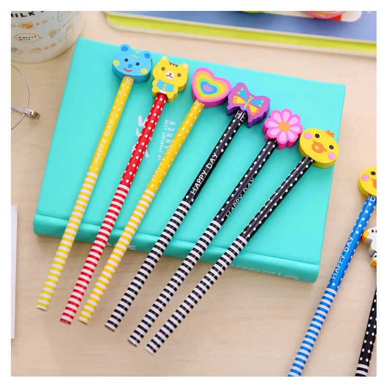 Creative children cartoon stationery gift kindergarten school supplies HB pencil with eraser prize T 
Creative children cartoon stationery gift kindergarten school supplies HB pencil with eraser prize T