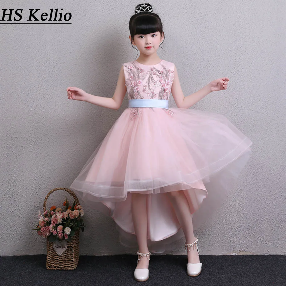 Платья с цветочным принтом для девочек розовые платья поясом первого причастия