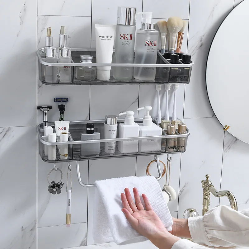 No Drill Bathroom Shelves with Towel Bar Makeup Organizer Wall Mounted Skincare Organizer Bathroom Cosmetic Shampoo Storage Rack
No Drill Bathroom Shelves with Towel Bar Makeup Organizer Wall Mounted Skincare Organizer Bathroom Cosmetic Shampoo Storage Rack