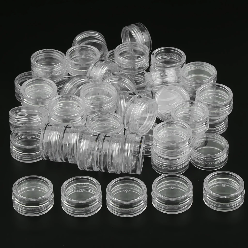 

50pcs Round Clear Cosmetic Jars Cans Lotion Cream Balm Pot Vials with Lids, 2/3/5g, Compact Size, Easy to Carry On