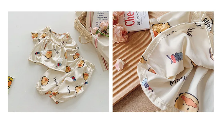 New summer baby Emulation silk short sleeve suit for home wear baby girl clothes baby girl outfit
New summer baby Emulation silk short sleeve suit for home wear baby girl clothes baby girl outfit