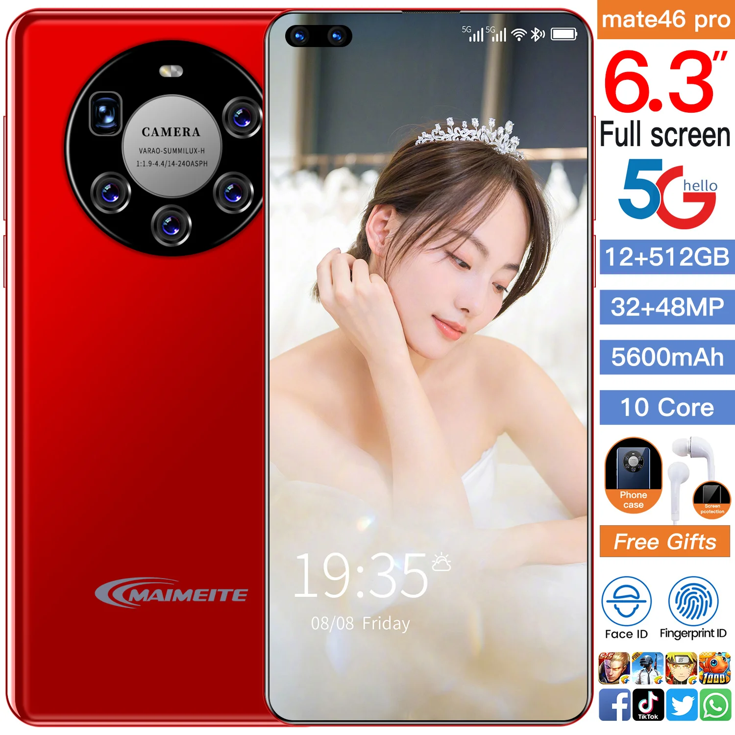 New Hot Global Version Mate46 Pro 6.3" Smartphone 12+512GB Full Screen 10Core 5600mAh 32+48MP Dual SIM Face ID Android Cellphone
New Hot Global Version Mate46 Pro 6.3" Smartphone 12+512GB Full Screen 10Core 5600mAh 32+48MP Dual SIM Face ID Android Cellphone