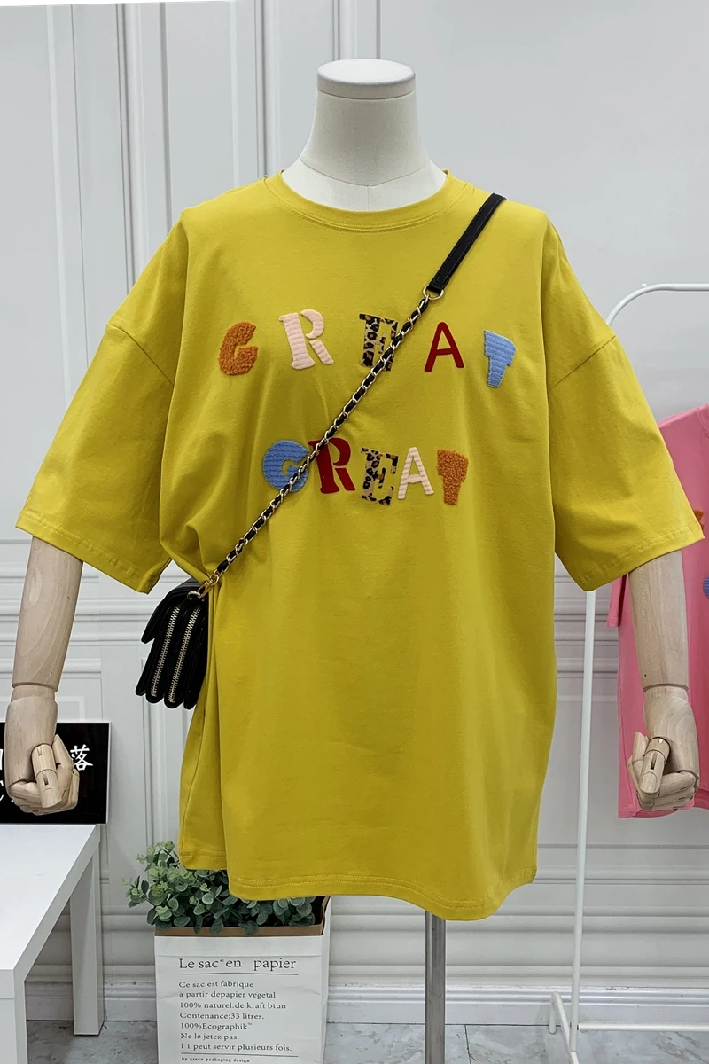 Women's Short-Sleeved T-shirt Pure Cotton Comfortable plus Size Loose Mid-Length Patch Letters Korean Style t shirt for women
Women's Short-Sleeved T-shirt Pure Cotton Comfortable plus Size Loose Mid-Length Patch Letters Korean Style t shirt for women