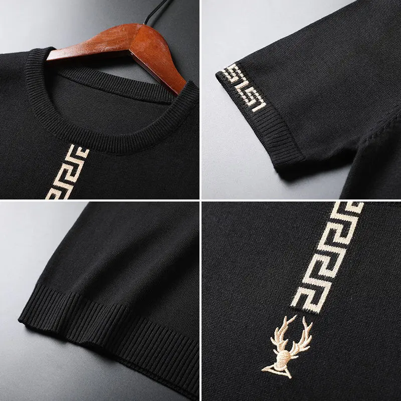 Spring and autumn half-sleeve sweater men's sweater short-sleeve fashion large jacquard embroidery slim knit top
Spring and autumn half-sleeve sweater men's sweater short-sleeve fashion large jacquard embroidery slim knit top