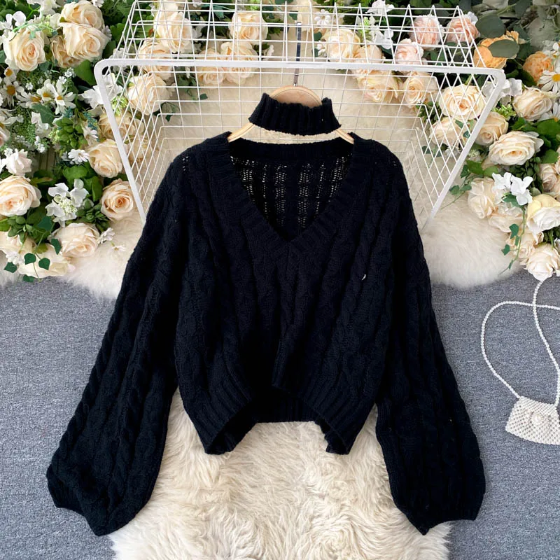 Retro Chic V-neck Loose Knitted Pullover Sweater Top Popular Puffy Sleeve Women Short Sexy Sweater
Retro Chic V-neck Loose Knitted Pullover Sweater Top Popular Puffy Sleeve Women Short Sexy Sweater
