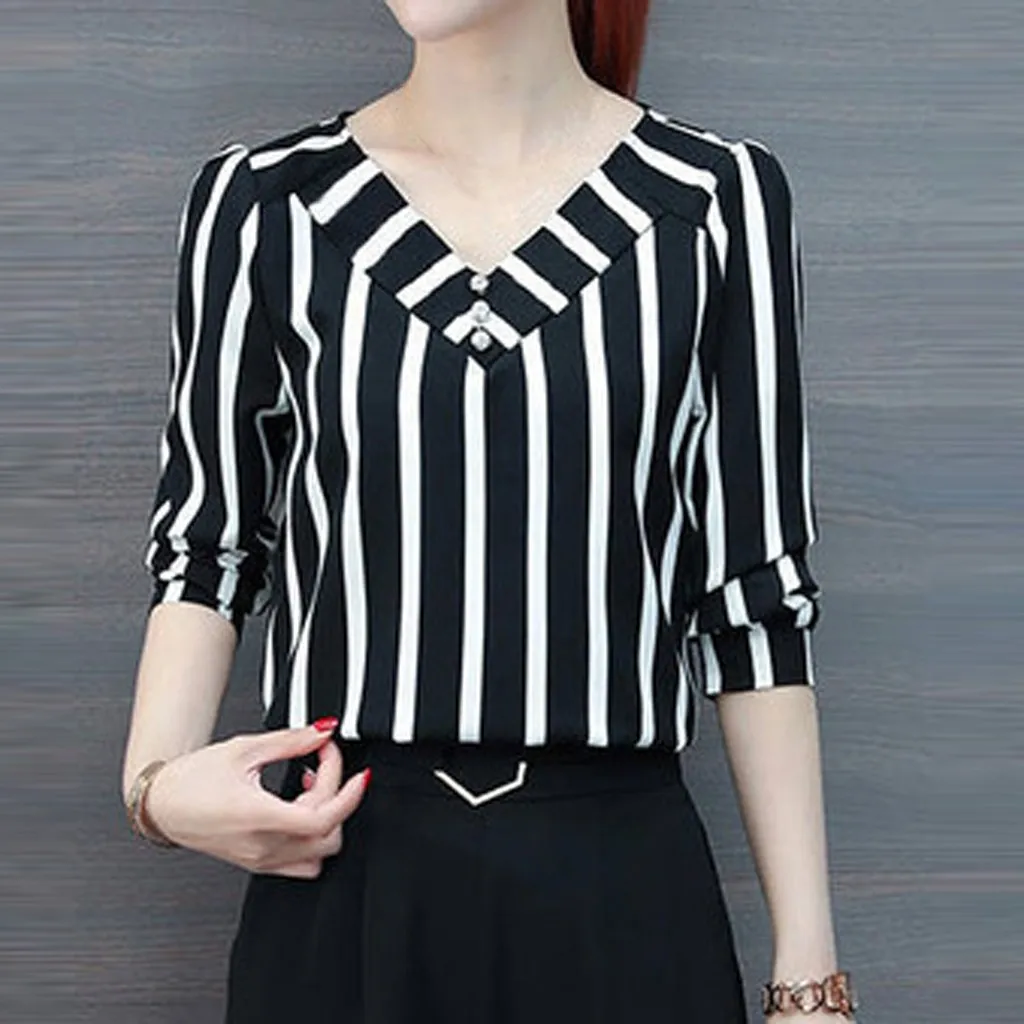 office Stripe print shirts Women Shirt summer elegant ladies Three Quarter Sleeve Blouse Shirts Tops blusas mujer de moda 2021
office Stripe print shirts Women Shirt summer elegant ladies Three Quarter Sleeve Blouse Shirts Tops blusas mujer de moda 2021