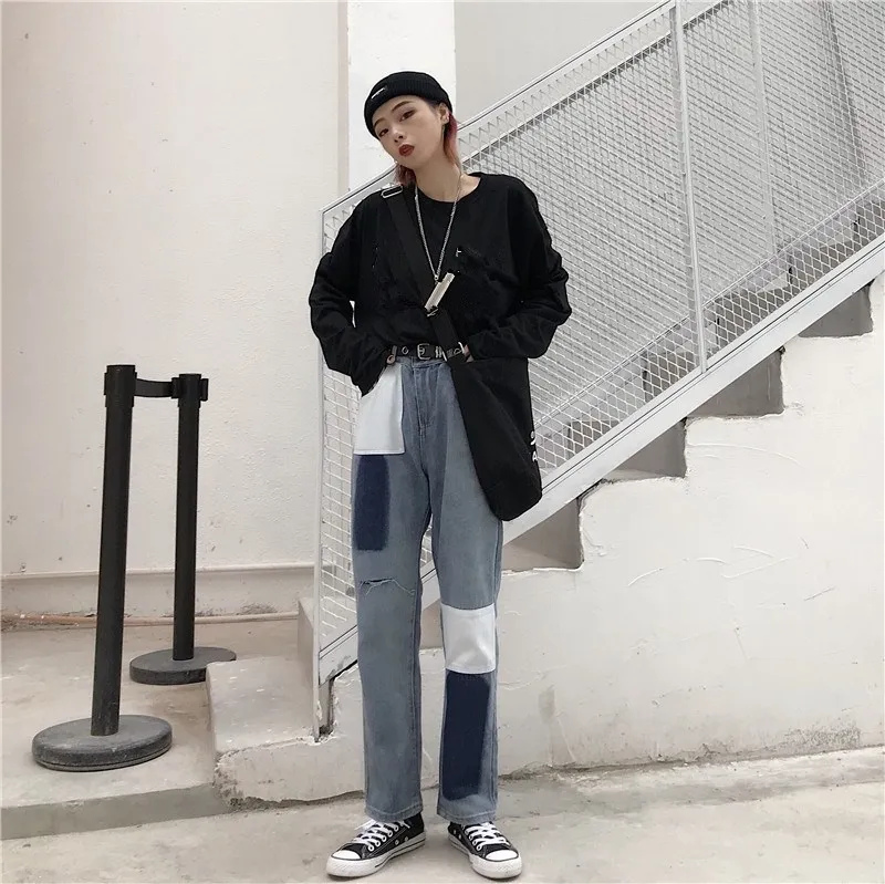 Bella philosophy Streetwear Patchwork Contrast Block Straight Jeans Women Vintage High Waist Hole Denim Pants Ripped Trousers
Bella philosophy Streetwear Patchwork Contrast Block Straight Jeans Women Vintage High Waist Hole Denim Pants Ripped Trousers