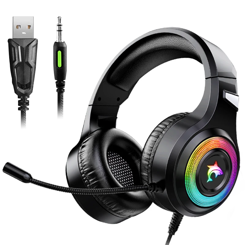 

Gaming Headset With Microphone RGB Light Auriculares Stereo Surround Sound Fone De Ouvido Com Fio Gamer Earphone Wired Headphone