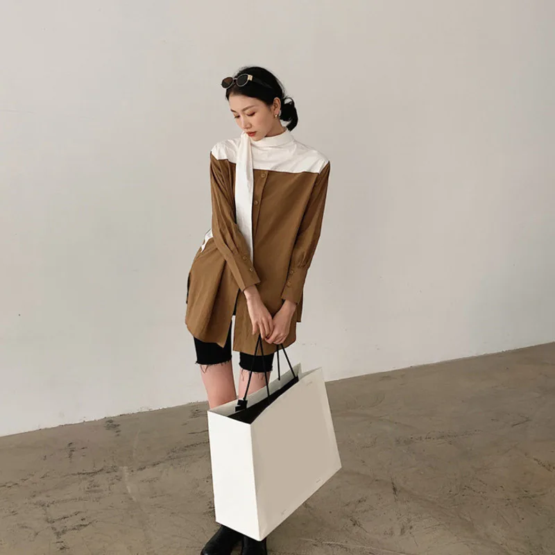 LANMREM brown with white stand collar long-sleeved casual single-breasted street wear fashion women 2021 autumn new top 2A1390
LANMREM brown with white stand collar long-sleeved casual single-breasted street wear fashion women 2021 autumn new top 2A1390