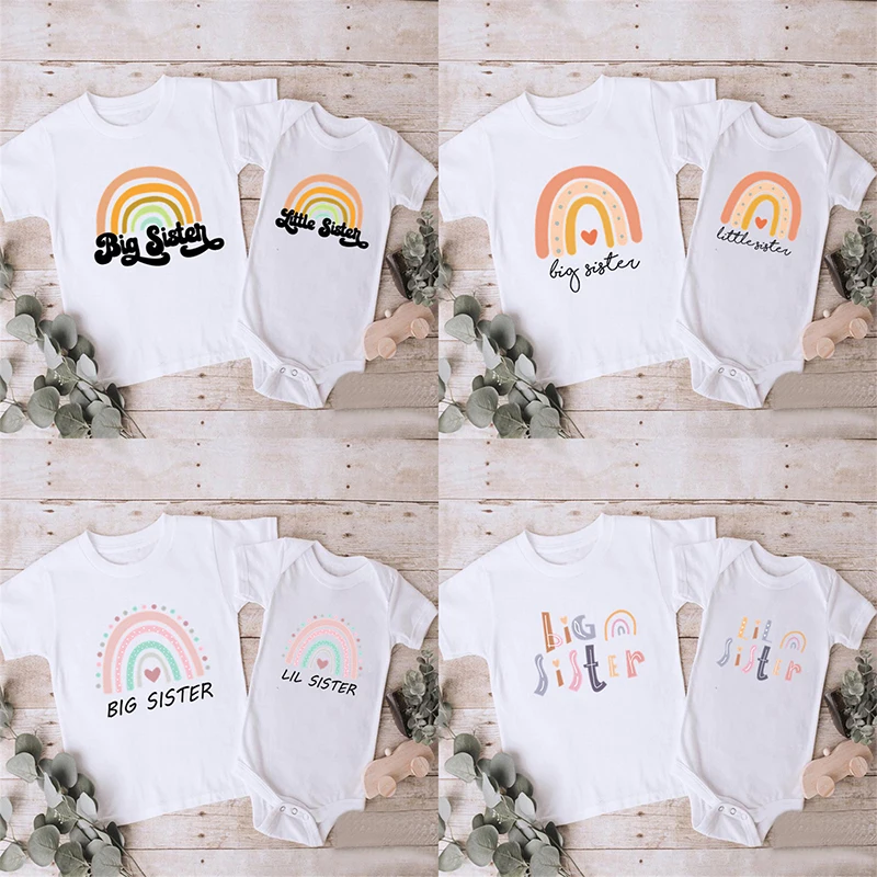 Big Sister Little Sister Girls T shirt & Baby Rompers Cute Rainbow Print Cotton T-shirts Kids Sibling Matching Outfits Clothes
Big Sister Little Sister Girls T shirt & Baby Rompers Cute Rainbow Print Cotton T-shirts Kids Sibling Matching Outfits Clothes