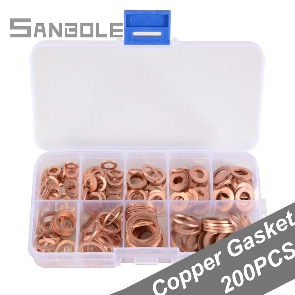 Plug Oil Sealing Ring Group Combine 200pcs Copper Shim Boxed Car Accessories Kit Copper Ring Gasket Flat Washer M5-M14
Plug Oil Sealing Ring Group Combine 200pcs Copper Shim Boxed Car Accessories Kit Copper Ring Gasket Flat Washer M5-M14