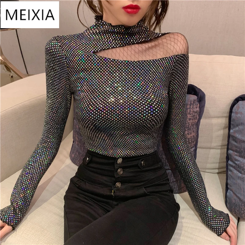 2020 Women's Tops Spring Autumn New Turtleneck Full Bottoming T-Shirt Sexy Mesh Patchwork Slim Fit Korean Sequined T-shirt Tops
2020 Women's Tops Spring Autumn New Turtleneck Full Bottoming T-Shirt Sexy Mesh Patchwork Slim Fit Korean Sequined T-shirt Tops