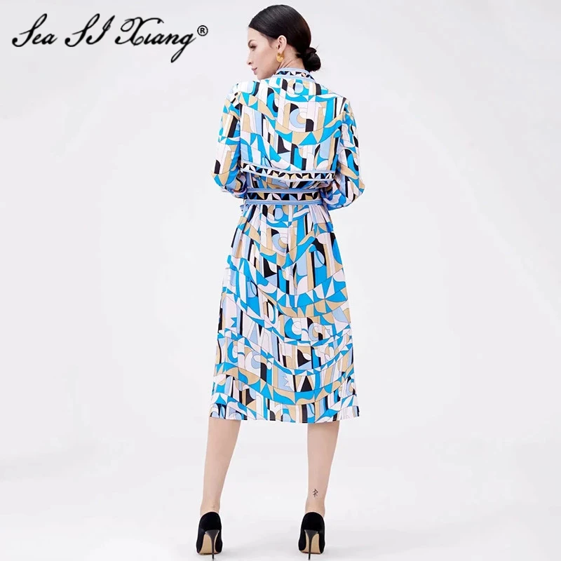 Seasixiang Spring High End Fashion Dresses Lady Long Sleeves Abstact Geometry Print Knee Length Tied Waist Festa Dresses
Seasixiang Spring High End Fashion Dresses Lady Long Sleeves Abstact Geometry Print Knee Length Tied Waist Festa Dresses