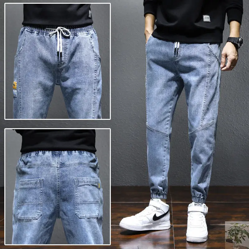 

2023 Spring And Autumn Jeans Men's Loose Harlan Corset Fashion Brand Versatile Japanese Drawstring Printed Casual Long Pants Men