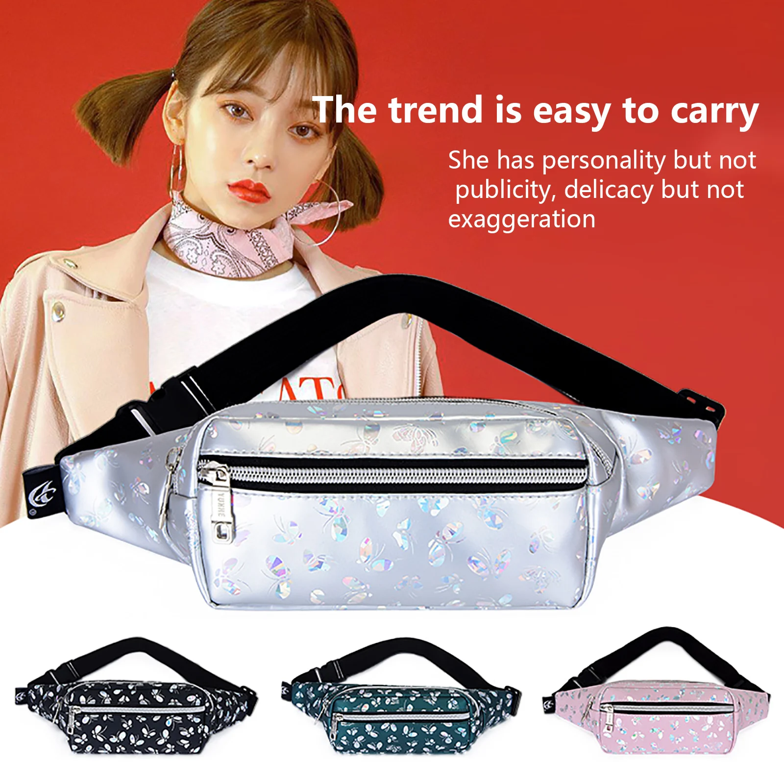 Women Laser Fanny Pack, Glitter Holographic Butterfly Print Waist Pack Bum Bag with Adjustable Strap
Women Laser Fanny Pack, Glitter Holographic Butterfly Print Waist Pack Bum Bag with Adjustable Strap