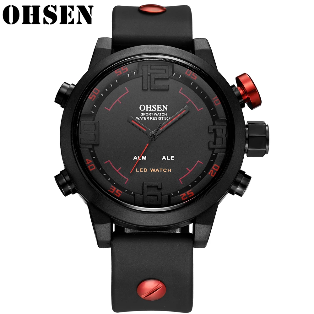 Мужские кварцевые наручные часы OHSEN модные водонепроницаемые повседневные