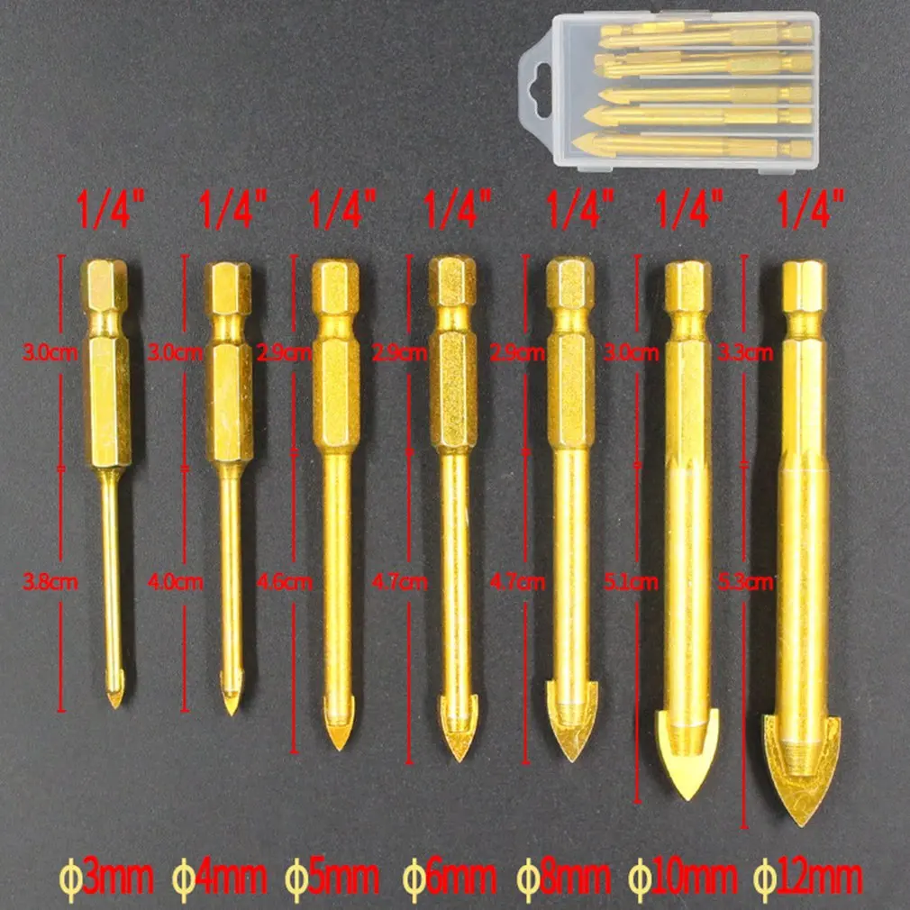 Glass Drill Bit Set Tungsten Carbide Tip Ceramic Tile Cutter With 1/4 Inch Hex Handle Power Tool Accessories
Glass Drill Bit Set Tungsten Carbide Tip Ceramic Tile Cutter With 1/4 Inch Hex Handle Power Tool Accessories