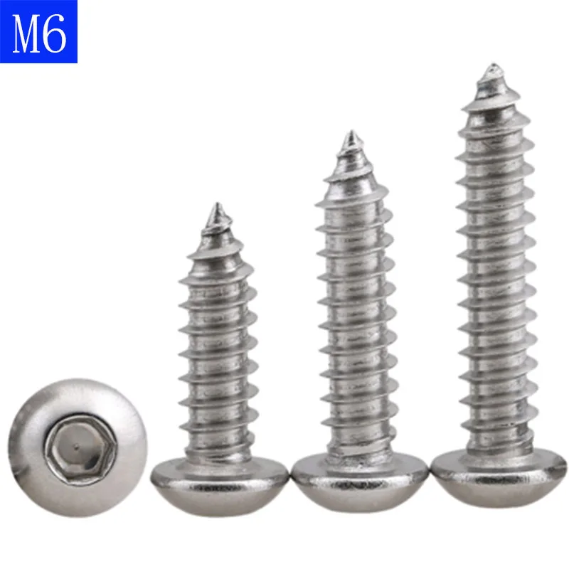 M6 ( 6mm ) 304 Stainless Steel A2 Button Head Socket Cap Self Tapping Screws Hex Drive
M6 ( 6mm ) 304 Stainless Steel A2 Button Head Socket Cap Self Tapping Screws Hex Drive