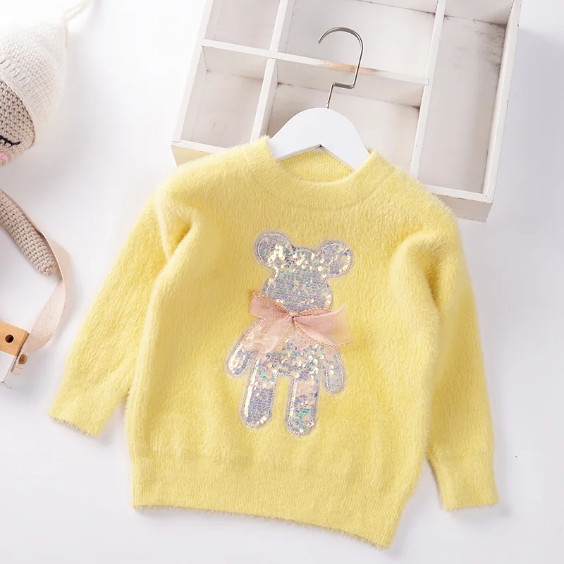 Свитер для девочек, норковая флисовая детская одежда, с блестками, с мультяшным медведем, с бантом и лентой, однотонный мягкий Зимний пулове...
Свитер для девочек, норковая флисовая детская одежда, с блестками, с мультяшным медведем, с бантом и лентой, однотонный мягкий Зимний пулове...