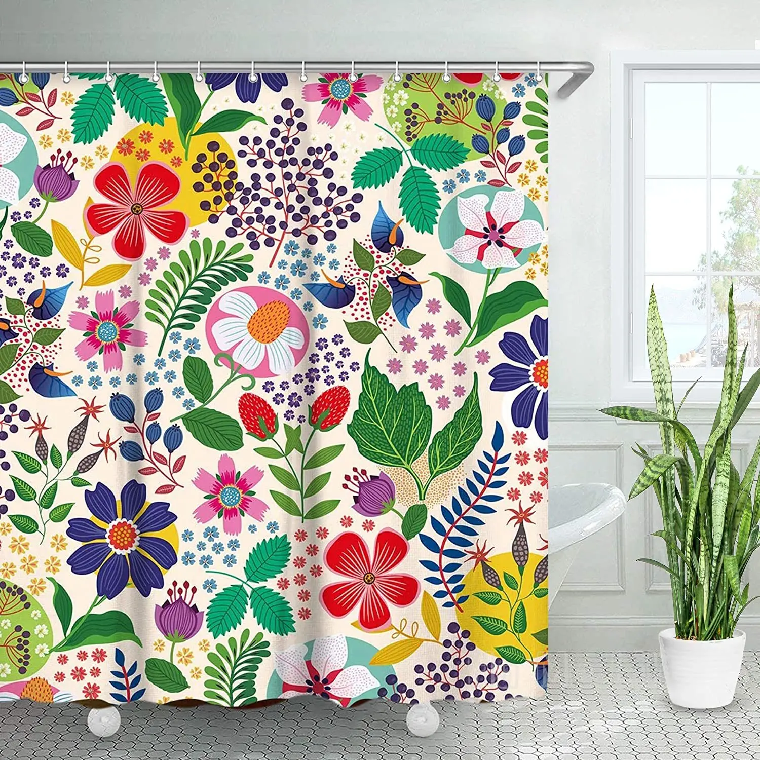 Floral Colorful Wild Flowers Blossom With Green Leaves Herbs Shower Curtain For Bathroom With 12 Hooks 
Floral Colorful Wild Flowers Blossom With Green Leaves Herbs Shower Curtain For Bathroom With 12 Hooks