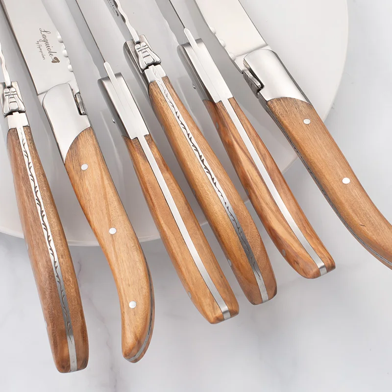 SeeMoons6pcs Laguiole Steak Knives Dinner Fork Table Spoon Olive Wood Handle Dinnerware set Stainless Steel Western Flatware 
SeeMoons6pcs Laguiole Steak Knives Dinner Fork Table Spoon Olive Wood Handle Dinnerware set Stainless Steel Western Flatware