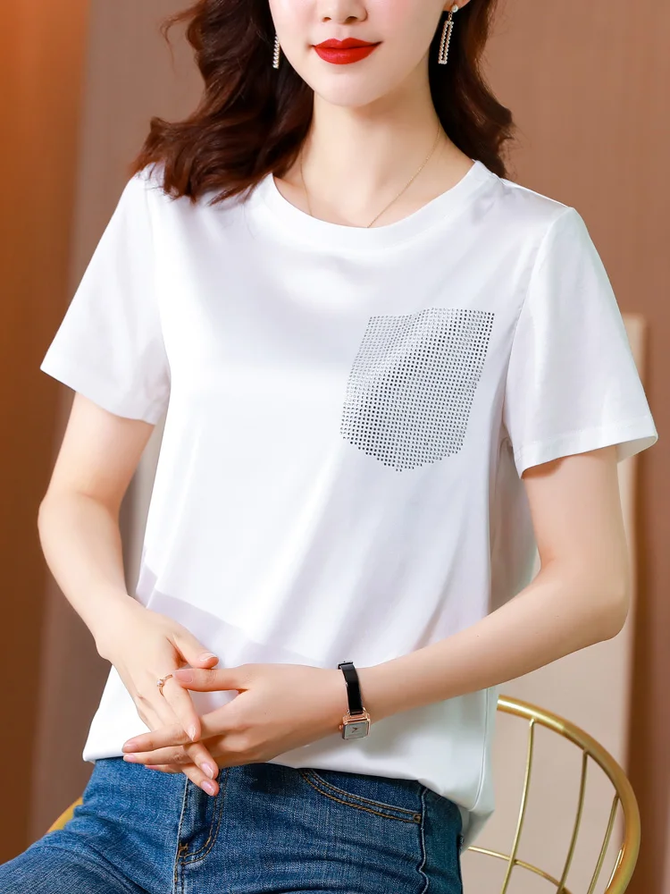 Summer Cotton T-shirt Tee Shirt Tops Printed Rhinestone Women Short Sleeve Hot Drill Casual O Neck
Summer Cotton T-shirt Tee Shirt Tops Printed Rhinestone Women Short Sleeve Hot Drill Casual O Neck