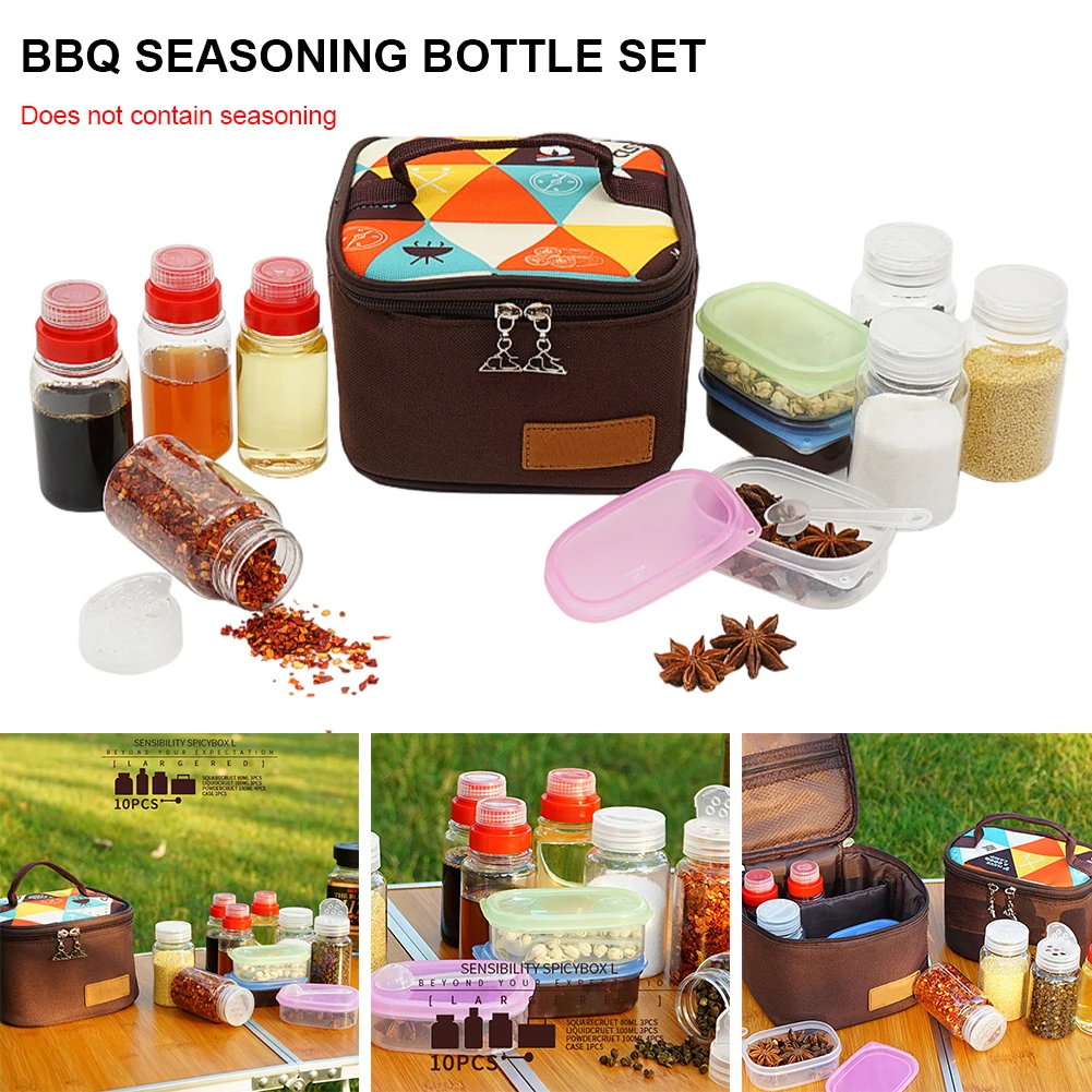 10 Pcs Seasoning Jar Set with Storage Bag Portable Spice Container Salt Shaker Powder Liquid Sauce Bottle for Camping BBQ Picnic
10 Pcs Seasoning Jar Set with Storage Bag Portable Spice Container Salt Shaker Powder Liquid Sauce Bottle for Camping BBQ Picnic