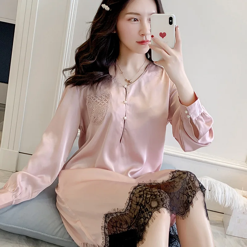 Lady Satin Nightdress Bathrobe Casual Nightwear Intimate Lingerie Loose Sleepwear Lace Patchwork Home Dressing Gown Nightgown
Lady Satin Nightdress Bathrobe Casual Nightwear Intimate Lingerie Loose Sleepwear Lace Patchwork Home Dressing Gown Nightgown