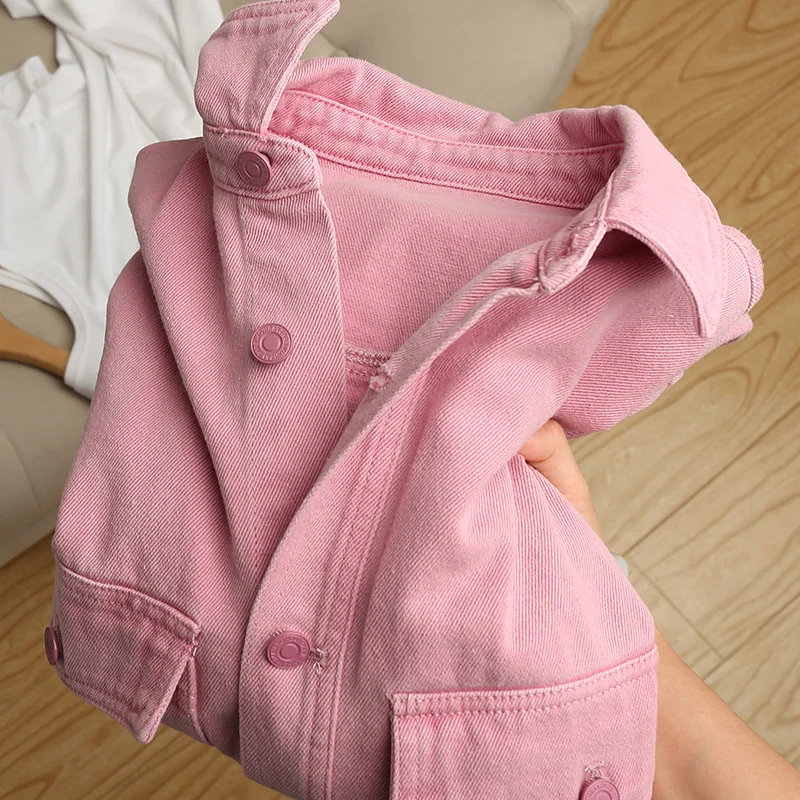 2021 Women Denim Jacket Spring Jeans Coat New Long Sleeve Pink Jeans Top Solid Denim Jacket Women Short Overcoat Ladies Jackets
2021 Women Denim Jacket Spring Jeans Coat New Long Sleeve Pink Jeans Top Solid Denim Jacket Women Short Overcoat Ladies Jackets