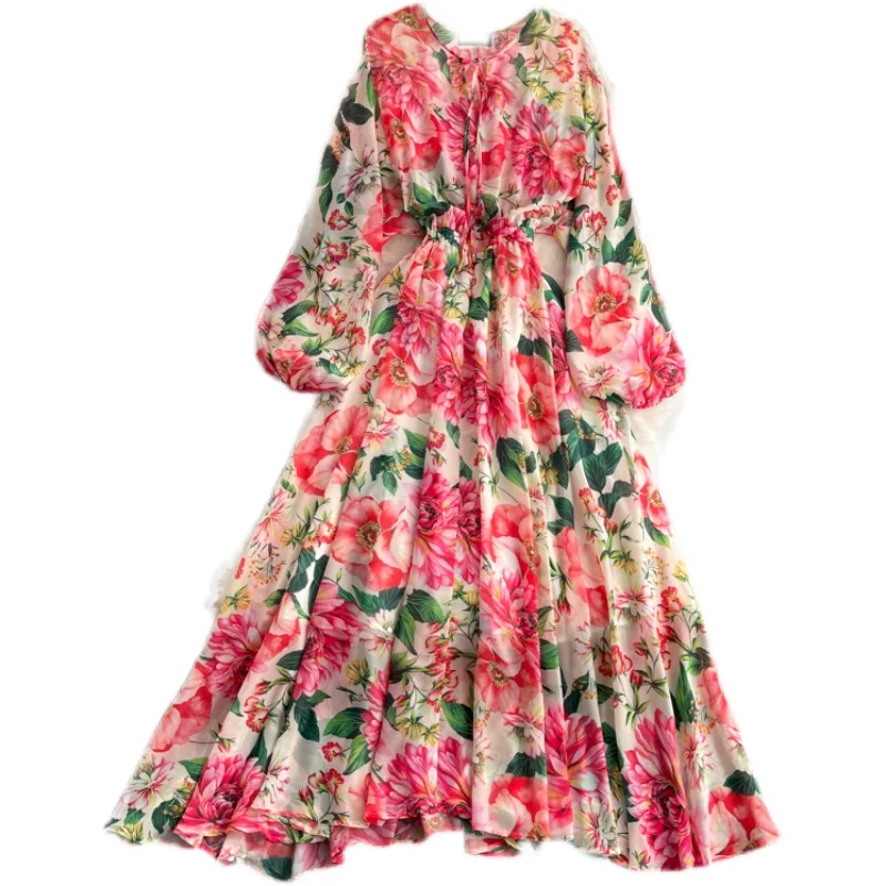 Women Chiffon Print Maxi Dress French Elegant Puff Sleeve O Neck A-line Dress Summer Boho Casual Holiday Long Sundress
Women Chiffon Print Maxi Dress French Elegant Puff Sleeve O Neck A-line Dress Summer Boho Casual Holiday Long Sundress