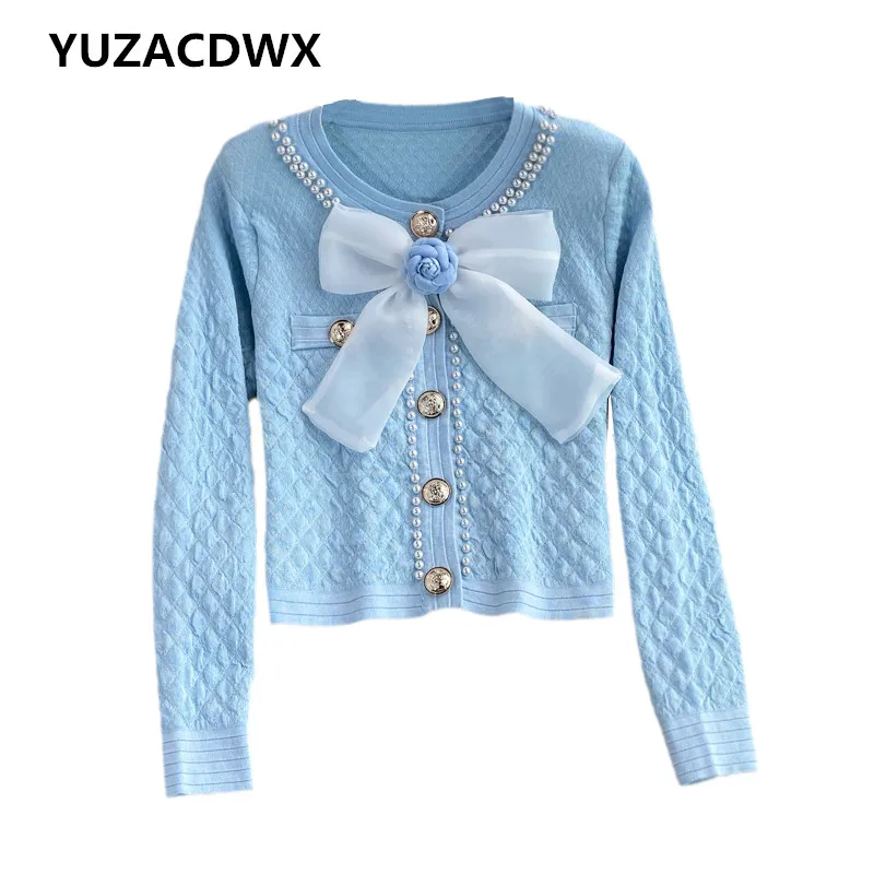 High Quality Korean Fashion Sweet Bow Knitted Cardigan Women Autumn Long Sleeve Beading Sweater Crop Top Casual Pull Femme 2021
High Quality Korean Fashion Sweet Bow Knitted Cardigan Women Autumn Long Sleeve Beading Sweater Crop Top Casual Pull Femme 2021
