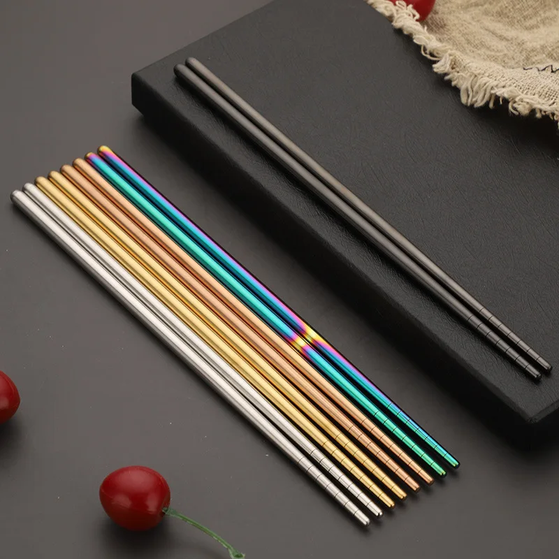 1 Pair Stainless Steel Chopsticks Metal Chop Sticks Tableware Silver Gold Multicolor Wedding Party Festival Supplies palillos | Дом и сад