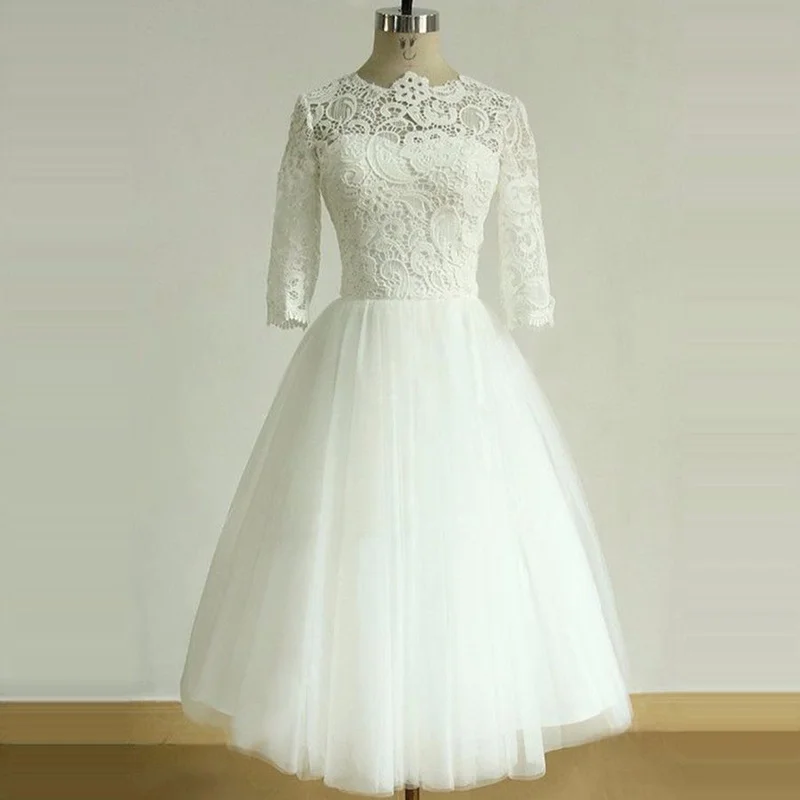 High Quality Short Beach Wedding Dresses Lace Half Sleeves Bride Dresses Scoop Tulle Tea-Length Bridal Gowns Vestido De Noiva
High Quality Short Beach Wedding Dresses Lace Half Sleeves Bride Dresses Scoop Tulle Tea-Length Bridal Gowns Vestido De Noiva