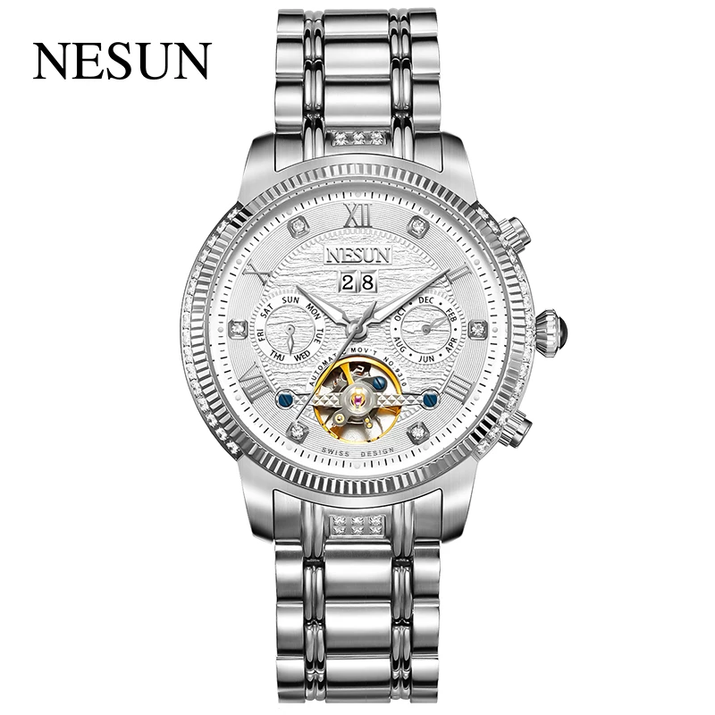 

Top Brand NESUN Official Original Men Business Automatic Wristwatches Stainless Steel Mechanical Male Gold Gift Clock 9310 New