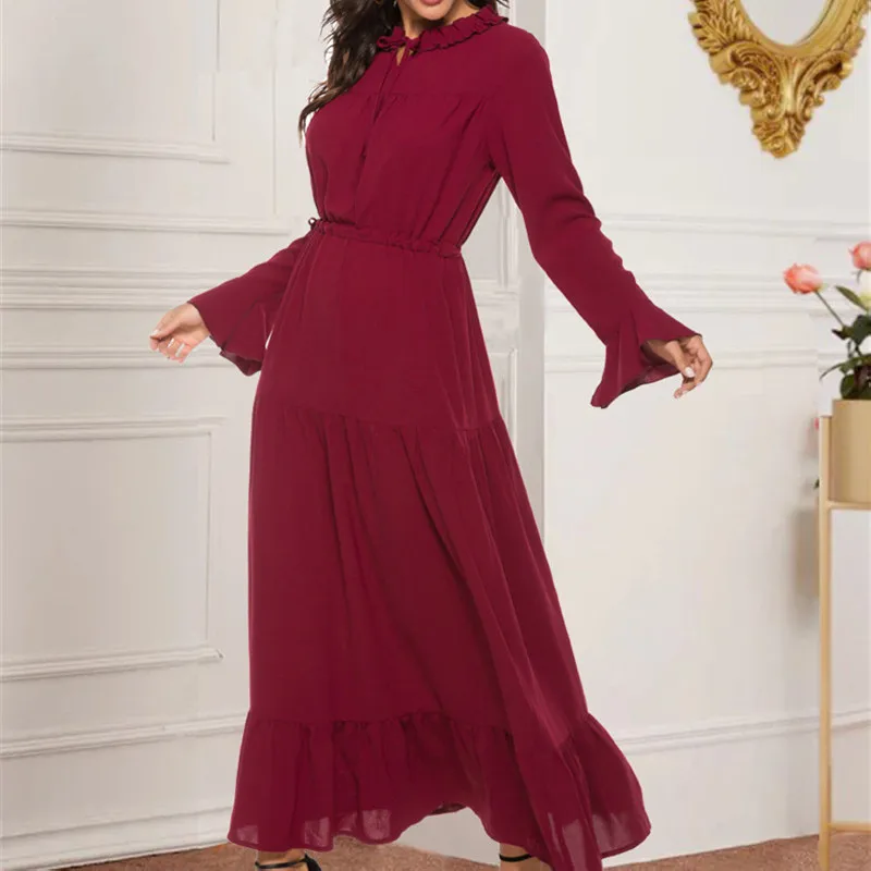 Casual Elegant Women O-neck Maxi Dress 2020 Spring Flare Sleeves Ruffles Dress for Ladies
Casual Elegant Women O-neck Maxi Dress 2020 Spring Flare Sleeves Ruffles Dress for Ladies